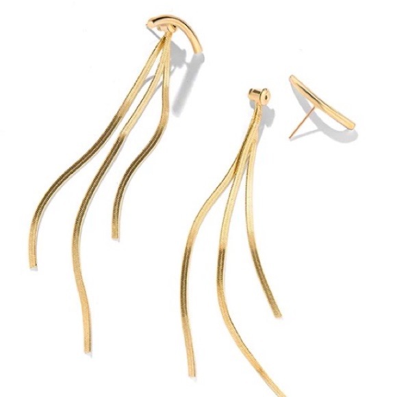 NEW 18K YELLOW GOLD BAR LONG TASSEL EARRINGS - Picture 8 of 9